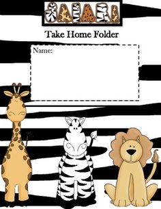 there is a zebra, giraffe and lion on the striped background with a blank sign