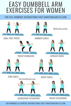 Dumbbell Exercises for Arms that Tighten, Tone and boost Strength. If you want tight, toned arms you'll love this arm workout with dumbbells for women! https://www.christinacarlyle.com/dumbbell-exercises-for-arms/ Arm Exercises For Women, Exercises For Arms, Christina Carlyle, Dumbbell Arm Workout, Workout Instructions, Holistic Fitness, Dumbbell Exercises, Tricep Kickback