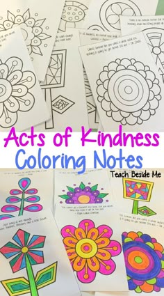 coloring pages with the words acts of kindness on them and flowers in different colors to be colored