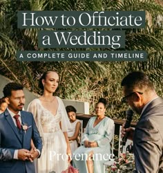 a man and woman standing next to each other in front of a wedding ceremony with the words how to officiate a wedding