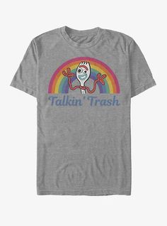 Disney Pixar Toy Story 4 Talkin' Trash T-Shirt, Toy Story Shirt Ideas, Toy Story Shirt, Mens Toys, Rainbow T Shirt, Movie Tees, Mens Graphic T, Bo Peep, Large Clothes, Pixar Toys