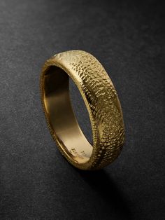 Ms Orit Elhanati mixes Nordic inspiration and Middle Eastern energy when creating her fine jewellery. This 'Mezuzah' ring is cast from gold that's lightly hammered to highlight the rugged beauty of the metal. Unique Mens Wedding Ring, Nordic Inspiration, Gold Ring For Men, Mens Wedding Rings Unique, Mens Wedding Rings Gold, Mens Wedding Bands Unique, Indian Rings, Groom Ring, Hand Rings