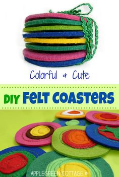 colorful and cute diy felt coasters with text overlay