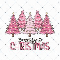 three pink christmas trees with merry lettering