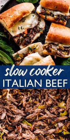 slow cooker italian beef sandwiches on a plate