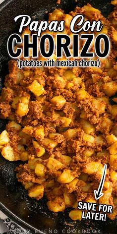 papas con chorizzo potatoes with mexican chorizzo in a skillet