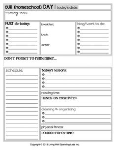 the printable worksheet for homeschool day is shown in black and white