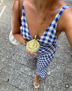 instagram | olivialodenius Pattern Summer Dress, Holiday Outfit Inspiration, Checkerboard Pattern, Holiday Outfit, Spring Summer Outfits, Dress Vintage, Aesthetic Outfits, Gold Jewellery, Summer Aesthetic