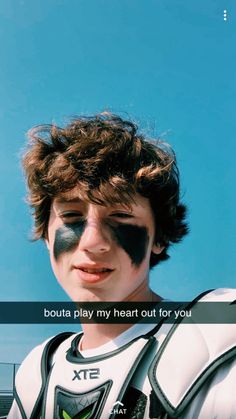 a young boy with his face painted in black and white, has the caption'bouta play my heart out for you '