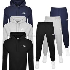 #ad Top Rated Nike CLUB Tracksuit Full Set Hoodie and Joggers Pants Bottoms Grey Black Navy, Fashion Mens Clothing Hoodie And Joggers, Nike Tracksuit, Joggers Pants, Club Logo, Navy Fashion, Shopping Ideas, Fashion Mens, Mens Clothing, Top Rated