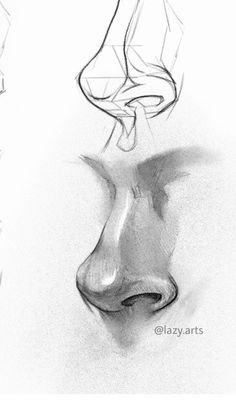 a pencil drawing of a nose and the face of a person's head with their eyes closed