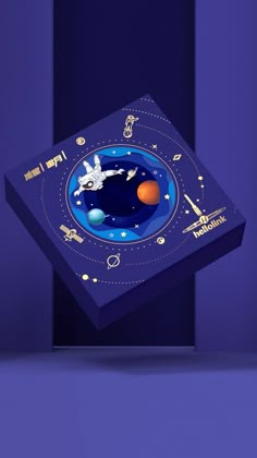 an image of a clock with space and stars on it's face in the shape of a box