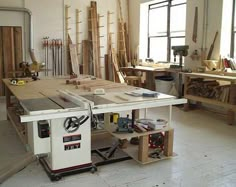 a table sawing in a room with lots of tools