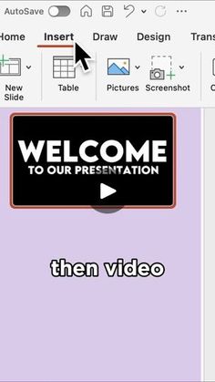 an image of a welcome sign with the words'welcome to our presentation then video '