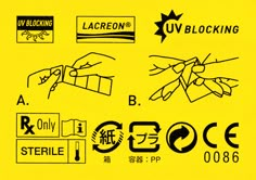 several different types of logos and stickers on a yellow background with black lettering that says u - blocking