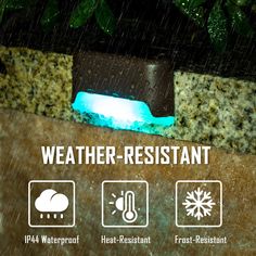 an image of a weather resistant light in the rain with instructions on how to use it