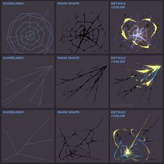 different types of lines and shapes that are drawn in blue, yellow, and black