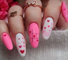 Nails For Wide Nail Beds, Lettering Nail Art, Red Heart Nail Art, Wide Nail Beds, Valentines Nails Pink, Valentine Nails Pink, Press On Nails White, Blue Press On Nails, Diy Bts