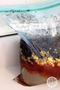 a bag filled with food sitting on top of a counter