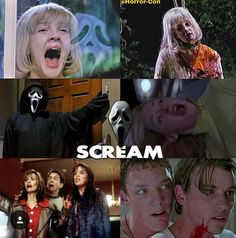 the scream movie collage is shown in four different pictures