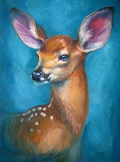 a painting of a deer with blue background