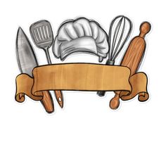 an illustration of kitchen utensils and banner