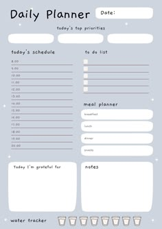 the daily planner is shown in blue and white