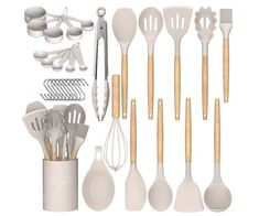 an assortment of kitchen utensils and spoons