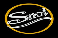 the logo for snot is shown on a black and yellow circle with white lettering