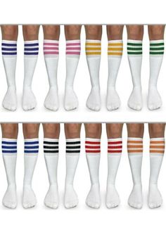 Jefferies Socks Womens Stripe Knee High Tall Vintage Tube Socks 3 Pair Pack | eBay Striped Tube Socks, Halloween Socks, St Patrick's Day Outfit, Sensory Friendly, Valentines Day Presents, Retro Sport, Vintage School, Girls Stripes, Sport Dress