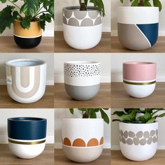 Designer hand-painted plant pots Plant Vase Painting, Planter Designs Painted, Plant Pot Design Ideas, Painting Planters Pots Ideas, Hand Painted Plant Pots Cute Ideas, Pot Designs Painted, Painting Plant Pots Ideas, Planter Painting Ideas, Hand Painted Pots Diy