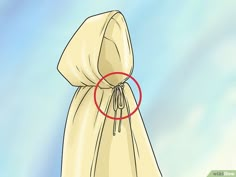 a white bag with a red circle on it's side that says how to make a drawstring bag