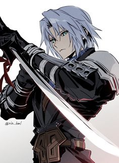 an anime character holding two swords in his hands