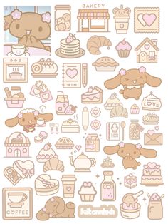 a bunch of stickers that are on the side of a white sheet with pink and brown