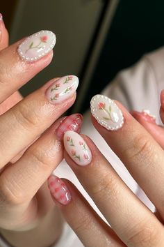 Introducing our 2024 Spring Collection. Discover a range of gel polishes in delicate pastels, each inspired by spring's blossoming flowers. These colors are designed to resonate with your sense of style and grace, bringing the essence of spring right to your fingertips 🌸 Credit: geminailsbybeca on Instagram 🌸 cute nail designs, floral nails, spring nails, pastel nails, pink nails, rose nails, korean nails, gingham nails, white nails, elegant nails, ulzzang nails, nail trends 2024 Pink Nail Art Designs, Simple Spring Nails, Korean Nail Art, Cute Spring Nails, Spring Nail Designs, Floral Nail, Korean Nails