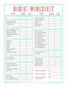 the printable budget worksheet is shown