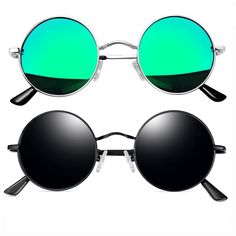 PRICES MAY VARY. ✔CLASSIC UNISEX SUNGLASSES FOR COSTUME - Joopin glasses follow the hippie style, fashion for men and women. Based on Joopin strong factory supply, every detail of Joopin round glasses is controlled and perfect. 2 pack sunglasses can give you more options. The round black sunglasses make you mysterious. The green mirrored sunglasses make you stylish. The rounded metal sunglasses and wigs are a good look for costume party. Just have a try, You'll be the biggest draw at the Hallowe Green Circle Sunglasses, Round Black Sunglasses, Hippie Sun, Movie Outfit, Circular Sunglasses, Hippie Sunglasses, Wicked Movie, Reflective Sunglasses, Circle Sunglasses