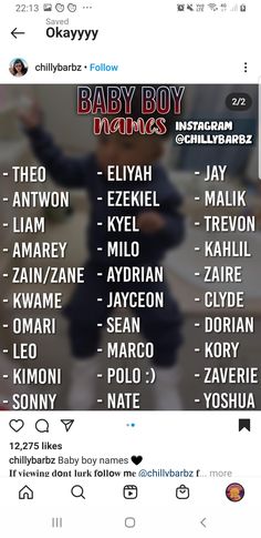 the baby boy names are displayed on an instagramture screen, and it's all in different languages