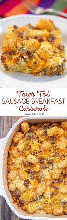 tater tot breakfast casserole in a white dish