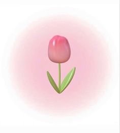 a single pink tulip with green leaves on a light pink background, in the middle of an image