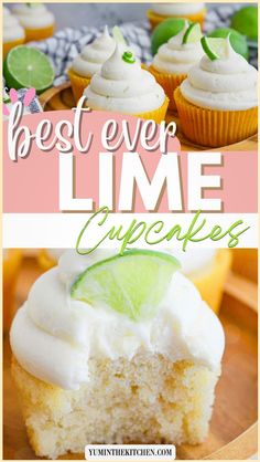 cupcakes with white frosting and lime on top