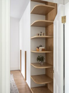 the corner shelves in this room are made out of wood