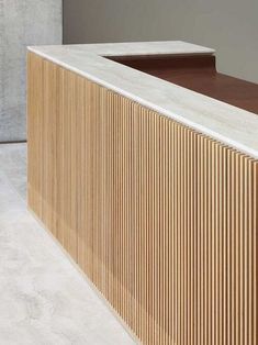 a counter top with wooden slats on it