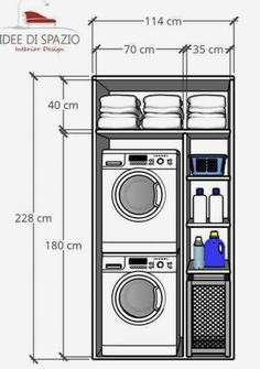 the diagram shows how much space is needed to use in this washer and dryer