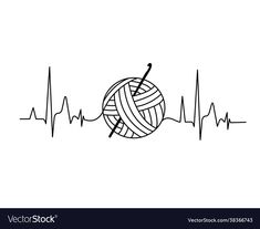 a ball of yarn with a needle in the center and heartbeat line on the side