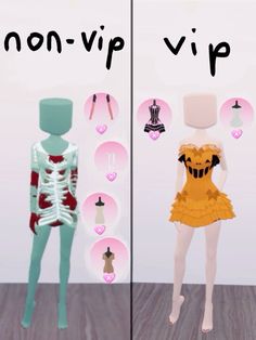 two screens showing different types of mannequins in various positions and sizes, with the words non - vip written above them