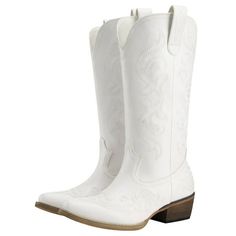 Rollda Cowboy Boots for Women Western Cowgirl Boots with Chunky Heel Ladies Snip Toe Mid-Calf Boots Size: 9.5.  Color: White.  Gender: female.  Age Group: adult. White Country Boots For Fall, White Casual Boots For Rodeo, Casual White Boots For Rodeo, White Mid-calf Boots For Winter Rodeo, Ankle Cowgirl Boots, Cowgirl Boots Square Toe, Cowboy Boots For Women, Horse Riding Boots, Square Toe Western Boots