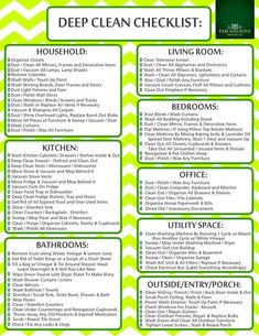 a green and white checklist with the words deep clean checklist written on it