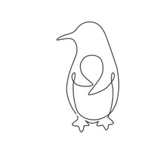 the outline of a penguin is shown in black and white, with one hand on it's chest