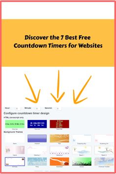 Promotional graphic highlighting the 7 best countdown timer websites with a central heading, arrows pointing towards screenshots, and an example timer configuration interface. Achieve Your Goals, Marketing Campaigns